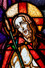 Saint-Etienne du Pont Neuf church. Stained glass. Christ in his passion. Annecy. France.