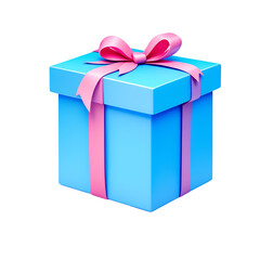 Obraz premium Vibrant blue gift box tied with a pink ribbon perfect for special occasions and celebrations PNG file isolated on transparent background cut out, clipping path, social media, Advertisement.