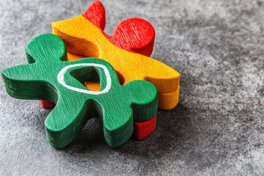 Colorful wooden figures interlocked, teamwork concept