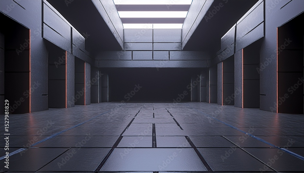 Poster abstract architectural space with empty concrete floor geometric in dark sci fi interior design 3d r