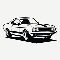 black and white line art classic car