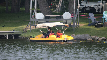 Recreational water sports on lake in summer