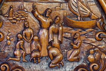 Saint-Etienne du Pont Neuf church. Jesus. The miraculous catch. Annecy. France.