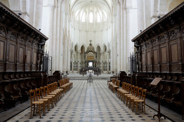 Fototapeta premium Carved stalls. Interior of Cistercian Abbey of Pontigny, L'Abbaye de Pontigny, Burgundy. Pontigny. France.