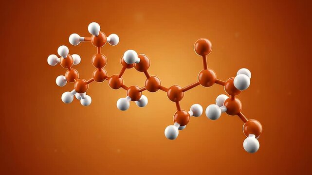 Detailed 3D Molecular Structure Model with Orange and White Spheres on a Warm Orange Background for Scientific Research and Pharmaceutical Illustration
