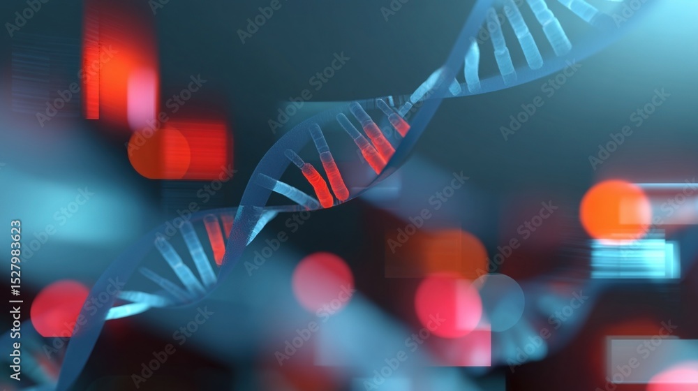 Poster an illustration of dna double helix structures with labels highlighting key components set against a