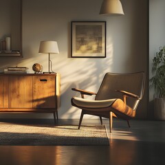 Elegant living room featuring a comfortable chair and a stylish lamp creating a cozy atmosphere