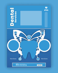 Dental clinic cartoon vector advertising brochure or promo booklet pages template with comfortable stomatology chair and happy smiling female doctor or nurse in dentists Teeth Whitening Procedure Prom
