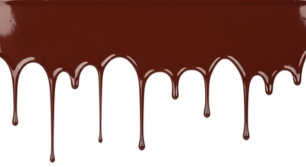 Chocolate Drips Flowing Down on White Background