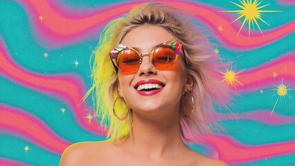 Smiling woman on a psychedelic background