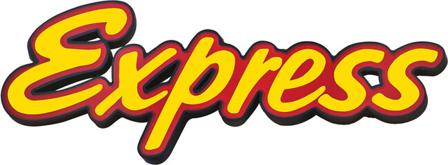 The word express from multi-colored three-dimensional letters on a white background