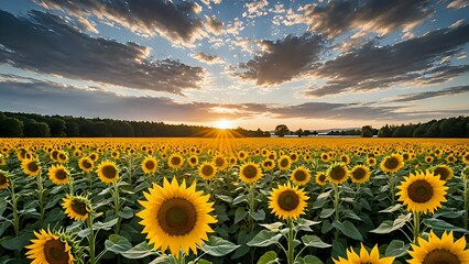 Fototapeta premium sunflower field at sunset