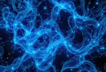 Obraz premium Vibrant blue abstract pattern with glowing elements in a dark background