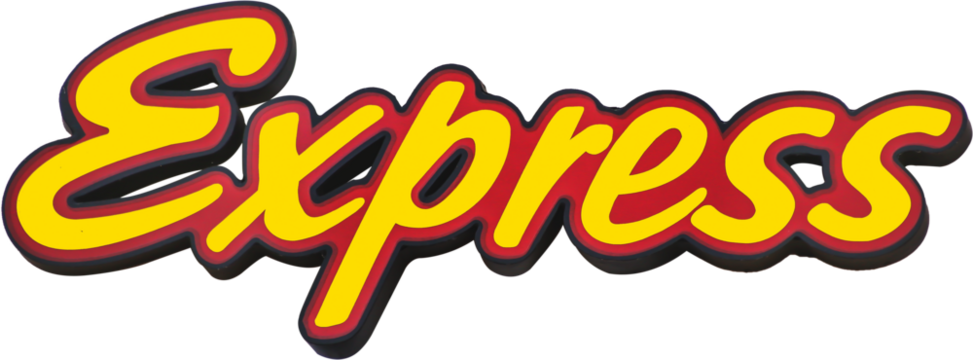 The word express from multi-colored three-dimensional letters on a white background