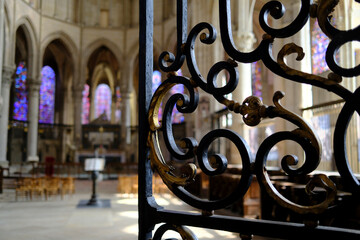 Auxerre cathedral. The disambulatory at the east end. Wrought iron gate. Auxerre. France.