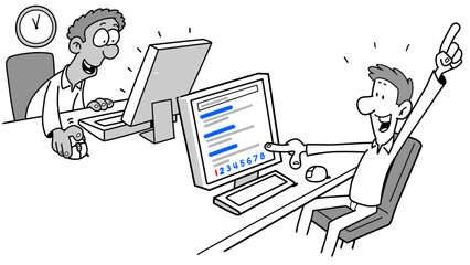 Man Sits at Desk Before a Computer Terminal Screen