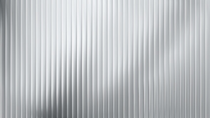 Obraz premium Patterned ribbed metal background with wall panel and white glass roof. Iron and plastic texture with zinc steel sheet and corrugated coating. 3D silver facade with frosted reed metal glowing effect.