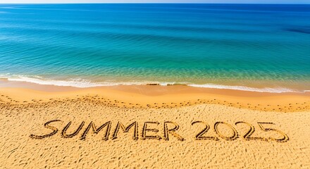 inscription on the beach hello summer 2025