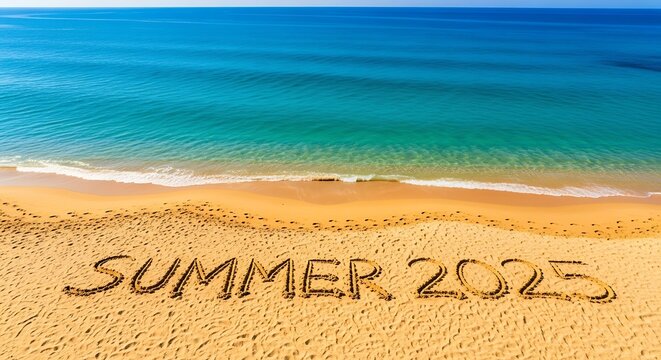 inscription on the beach hello summer 2025