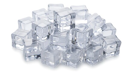 Pile of Ice Cubes on White Background Still Life