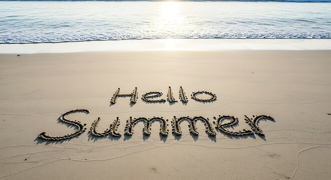 hello summer message on beach sand