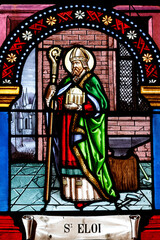 Obraz premium Saint Pierre church. Stained glass. Saint Eligius. Toucy. France.