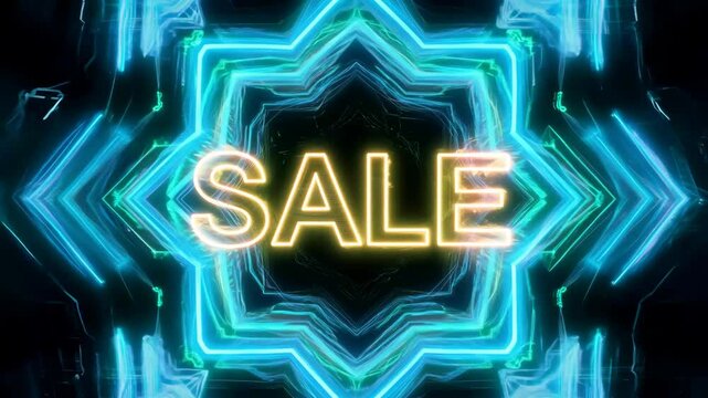 Vibrant neon text sale on dark background. Black Friday, online shopping concept
