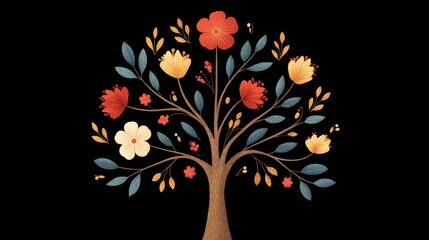 Vibrant Blossoming Tree of Life in Negative Space Design