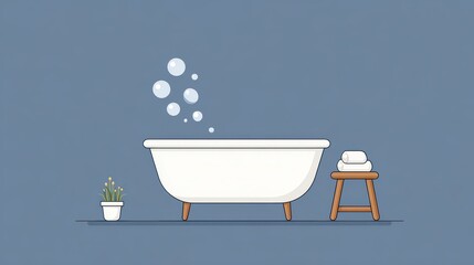 Simple Bathtub with Bubbles in Negative Space for Minimalist Design
