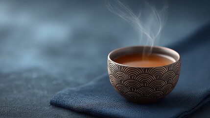 Steaming Cup of Tea on Dark Background with Light Smoke Effects