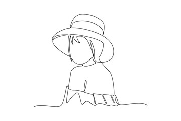 Continuous one line drawing of women's lifestyle likes going to the beach. Rest, holiday, human life, relaxation, comfort, lifestyle. Single line design vector graphic illustration