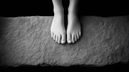 Barefoot Human Feet on Textured Surface in Monochrome Setting