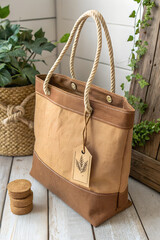 Rustic Tan and Brown Suede Tote Bag