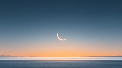 Serene Crescent Moon Illuminates Vast Sky at Dusk