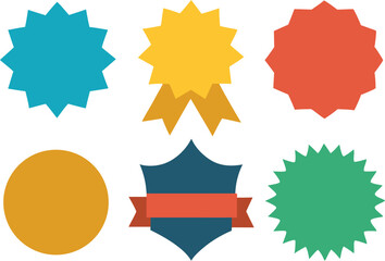 Set of vector starburst, sunburst badges.  Vintage labels. Colored stickers. A collection of different types and colors of icons on a transparent background