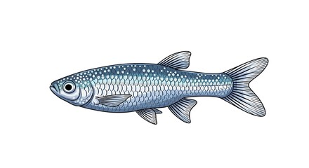 Obraz premium Detailed Illustration of a Small, Silver Fish with Spotted Markings on White
