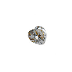A sparkling heart-shaped diamond reflecting light, isolated against a white background, symbolizing love and elegance.