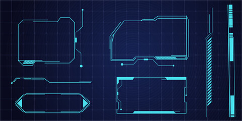 Hud frame futuristic ui frame, line abstract interface menu. Tech cyberspace border sci fi design element. Set modern board dashboard panel, gui.