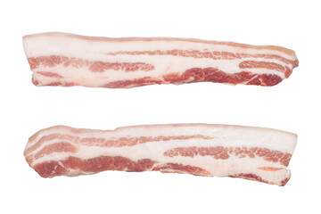 Two fresh raw pork belly strips isolated on transparent background