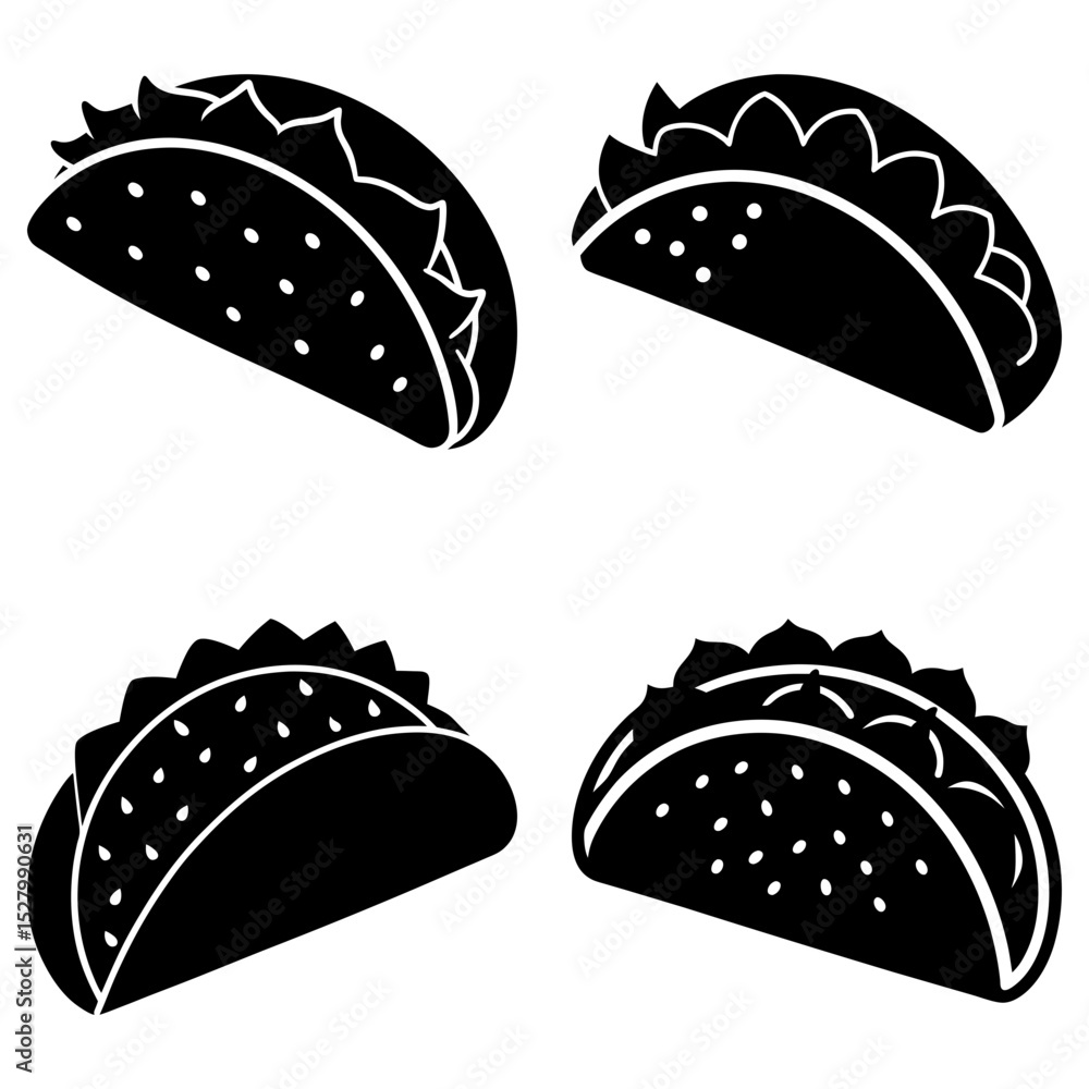 Aufkleber four black and white tacos arranged in a square pattern with fillings and dotted shells design image
