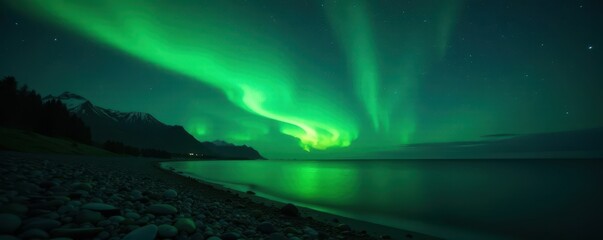 Mysterious green lights dance across the night sky , dark, astronomy