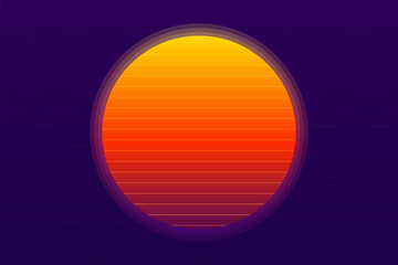 Retro vaporwave sun futuristic sunrise. Cyberpunk geometric planet. Synthwave vintage. Sun circle retrowave abstract.