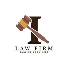 Letter I Law Firm Logo Concept with Judge Hammer. Alphabet I Judge Gavel