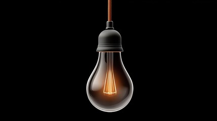 Glowing Lightbulb in Dark Space with Vintage Design Elements