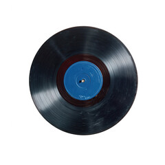 A vintage vinyl record featuring a blue label, isolated on a white background. Perfect for music lovers and retro enthusiasts, showcasing the classic look of analog music.