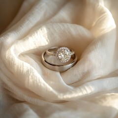 Stunning wedding showcased on luxurious white fabric emphasizing beauty and romance