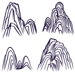 Chinese Style Minimalist Mountain Vector – Black and White Ink Line Drawing for Modern Wall Art, Interior Design, and Eastern Cultural Projects
