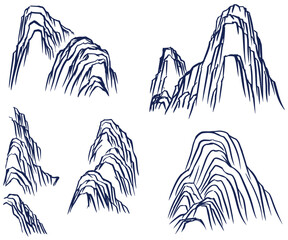 Vector of Chinese Ink Mountain Line Art – Minimalist Eastern Landscape Design for Modern Decor, Tattoo Flash, Stationery, and Poster Prints