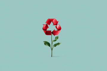 Fototapeta premium Recycle Symbol Flower: Symbolic flower comprised of the universal recycling symbol, advocating for eco-consciousness.