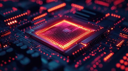 Obraz premium Close-up view of a glowing computer circuit board.
